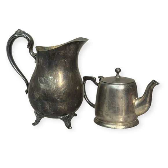 Silver Water Pitcher 8” and Tea Pot 5”